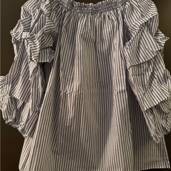 Max Studio Tops - NWT Max Studio Striped Ruffle Tiered Sleeves Top